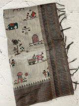 Kanta Handstitched Blended printed matka tussar silk saree MS15489