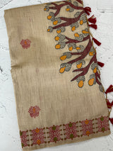 Kanta Handstitched Blended printed matka tussar silk saree MS15489