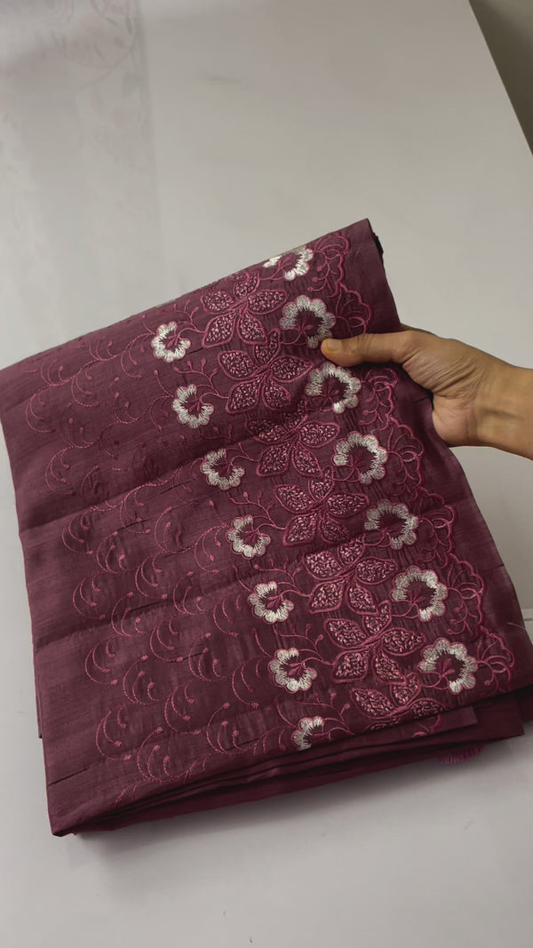 Matka tussar silk saree with embroidery- SNFNRCY22 FadedWine