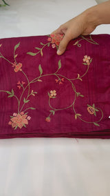 Blended crepe tussar saree with embriodery SSPNIMH DeepMaroon