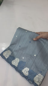 Embroidered Crepe blended tussar silk saree MS14473 DuskyBlue