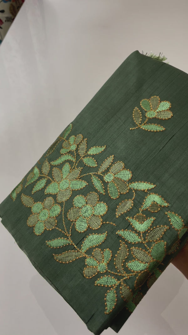 Matka tussar silk saree- MTKA616 JADE GREEN