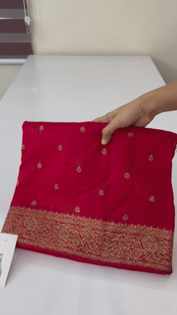 Banarasi Tussar Georgette Saree with brocade blouse - MS44376 Red