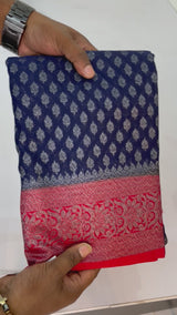 Banarasi viscose Georgette saree MKGS665 DarkBlue & Red