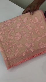 Kota silk saree with applique work MKAS32 Pastel peach