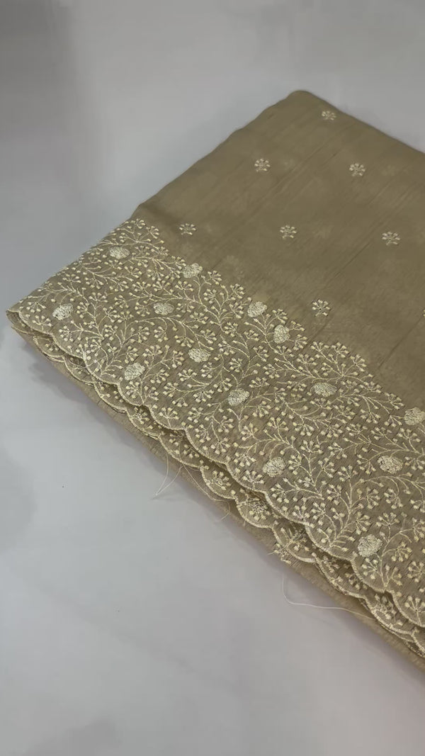 Embroidered Crepe semi tussar silk saree- MSS733 Cream