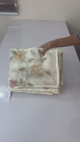 Tissue Organza saree with applique work MS15980- Offwhite