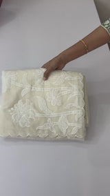 Mul chanderi applique work saree  MSH115 - Offwhite