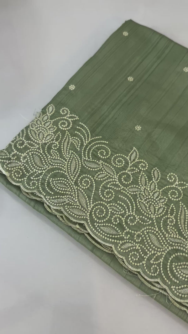 Embroidered Crepe semi tussar silk saree- MSS730