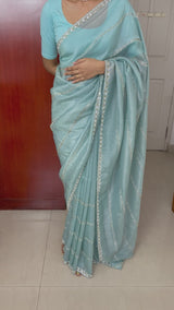 Handworked crush Organza saree with stones and cutbeads MZTS116 - Dusty Yellow