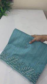 Embroidered Crepe blended tussar silk saree MS14479 Greenmixblue