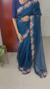 Jute Organza saree with cutwork MJOS127 LIGHT BLUE