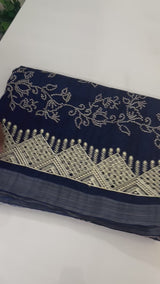 Blended Bandhani tussar silk saree with cutwork MTBF313 DarkBlue