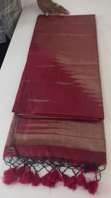 Semi silk saree with temple border MSSF146 - MaroonRed