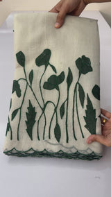 Tissue cotton applique work saree MS6743(2) BottleGreen