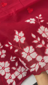 Kota Moonga checks Applique work saree  MSH141- Red