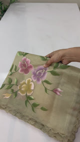 Handpainted soft organza saree SSKW18- Oyster