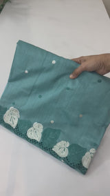 Embroidered Crepe blended tussar silk saree MS14473 GreenishBlue