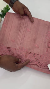 Blended tussar saree with cutwork SSPNMNR Peach