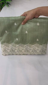 Embroidered Crepe semi tussar silk saree- MS14330 DuskyGreen