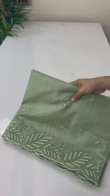 Embroidered Crepe blended tussar silk saree MS14479 DuskyGreen