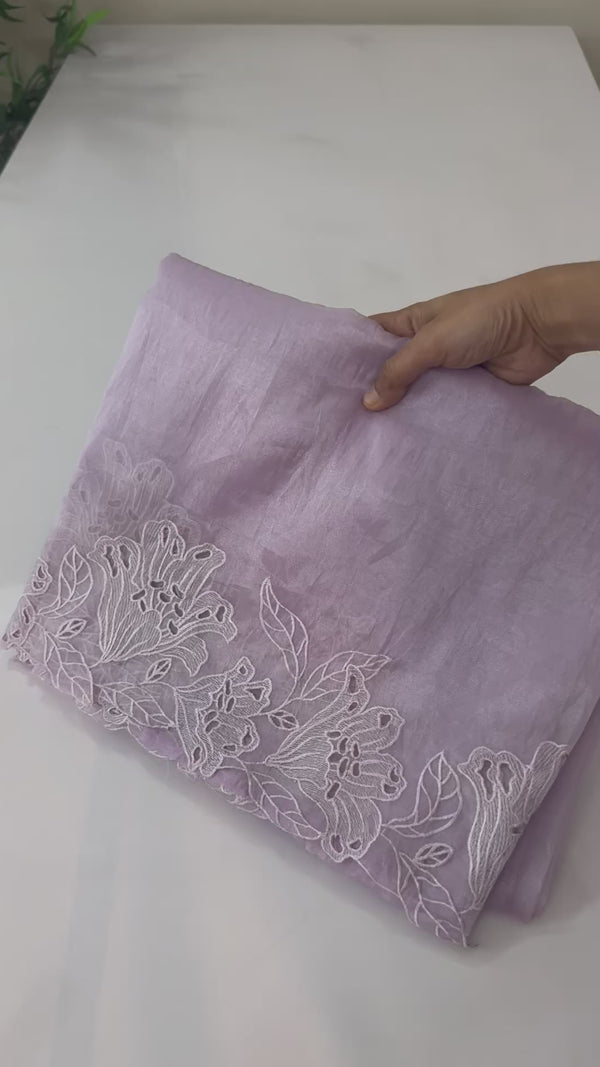 Tissue Organza cutwork sarees FBLK154 Lavender