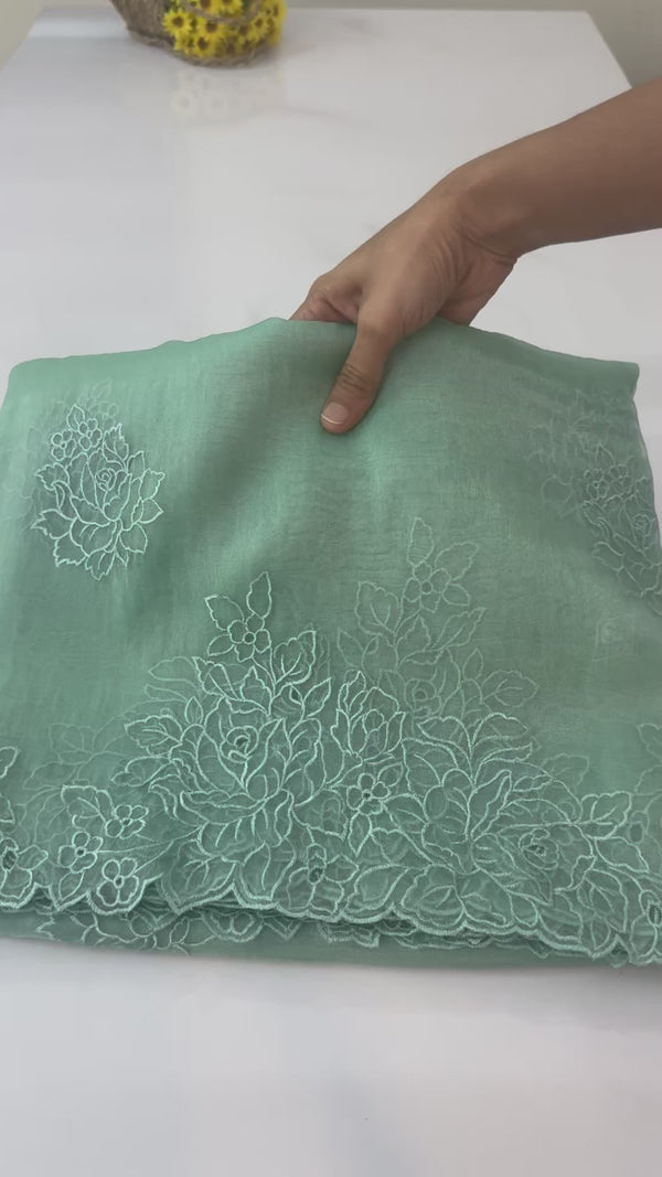 Cutwork Tissue Organza saree MS14051- PastelBlueGreen