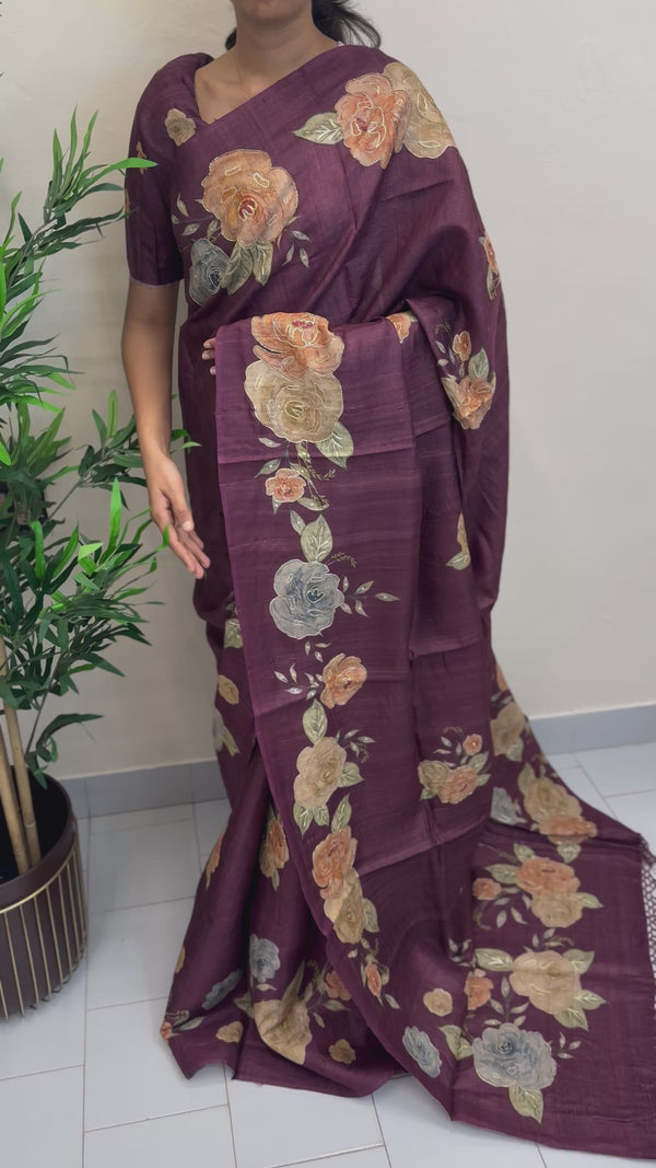 Pure tussar silk handpainted saree - MTSS651