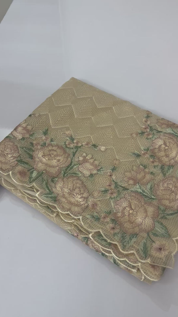 Phulkari NetKota embroidery saree - MPKS905 Beige