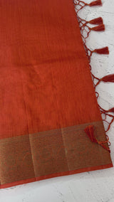Jute silk saree with antique zari weaving MJL399- Orange