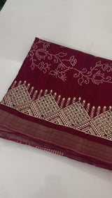 Blended Bandhani tussar silk saree with cutwork MTBF312 MaroonRed