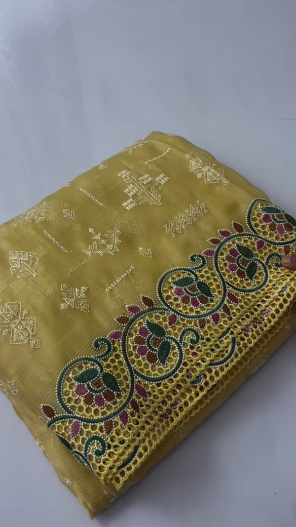 Chinnon Saree with cutwork- MCCR211 SunshineYellow