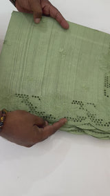 Blended tussar saree with cutwork SSPNMNR - DuskyGreen