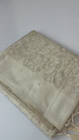 Blended tussar saree with embriodery - MS8665 Cream