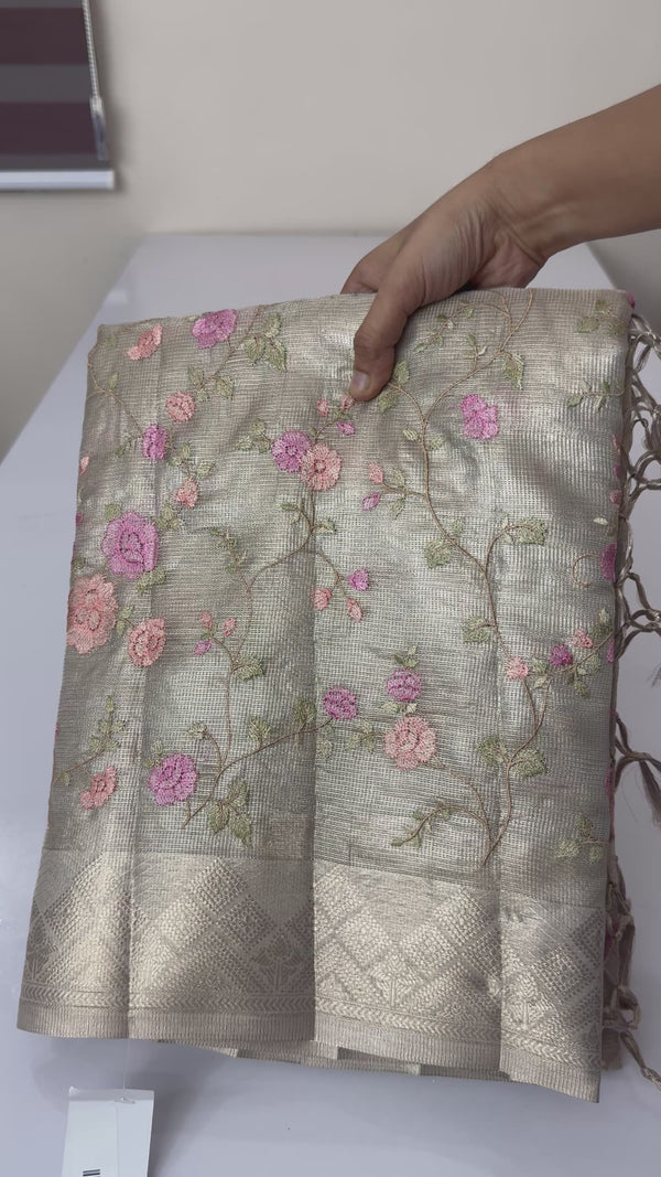Kota Tissue Silk Saree with multicolor embroidery - SYACSER
