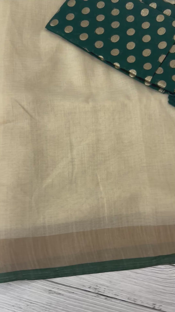 Semi linen saree with banarasi brocade blouse MLS6546 - BottleGreen