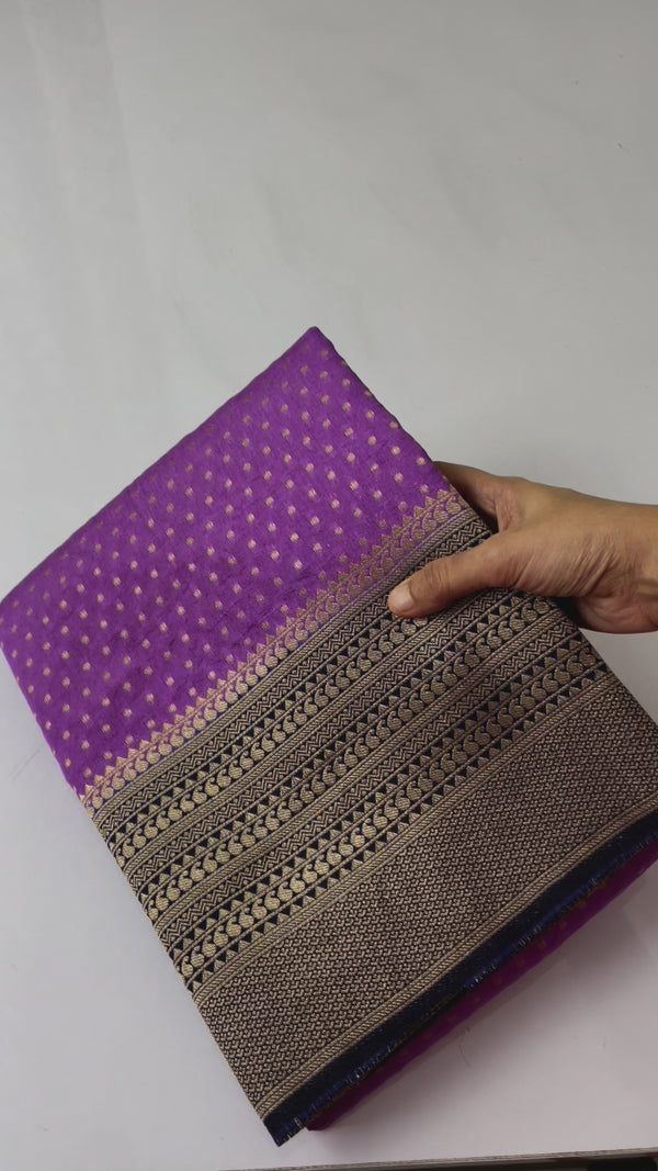 Semi banarasi saree in zari weaving MBSE160 - Purple & NavyBlue