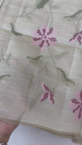 Soft semi tussar silk saree with cross stitch embroidery-MSCS638