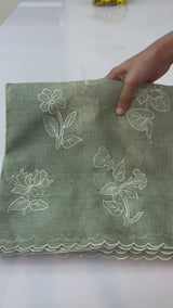 Soft kota silk saree with embroidery and scalloped border MS14983