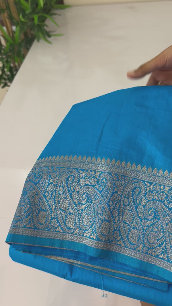 Blended tussar silk saree with Banarasi border FBTW3026 CobaltBlue