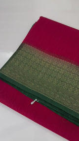 Jute silk sarees with contrast pallu & blouse MJL327 Red to Green