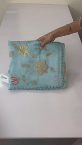 Tissue Organza saree with applique work MS15980- PastelBlue