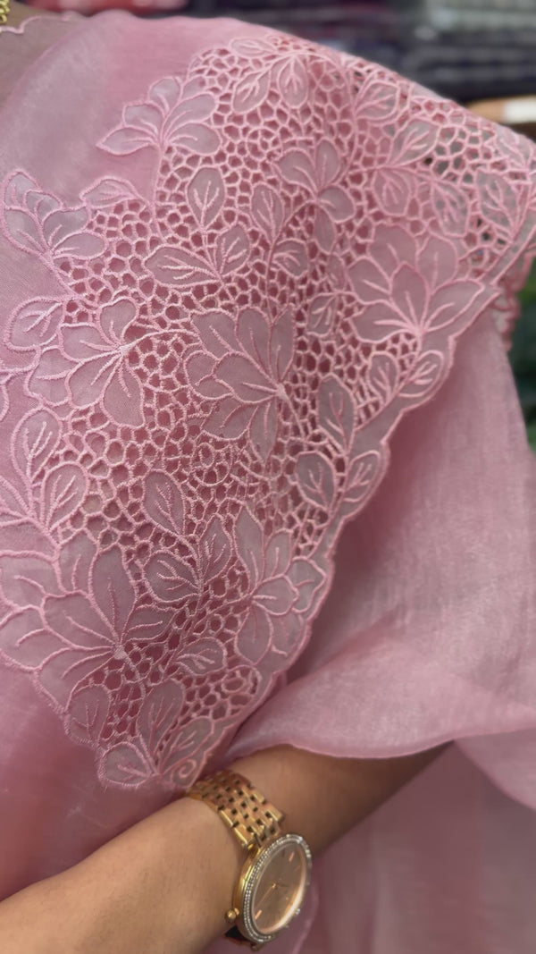 Cutwork Tissue Organza saree MS14154- PeachPink