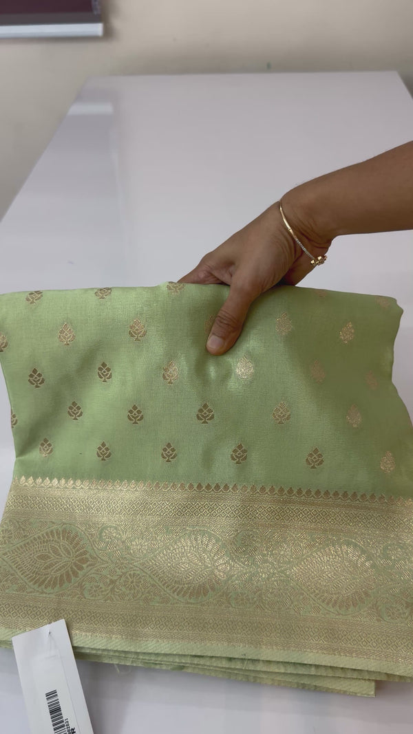 Pure Banarasi crepe Georgette Saree with brocade blouse - MS44987 PastelGreen