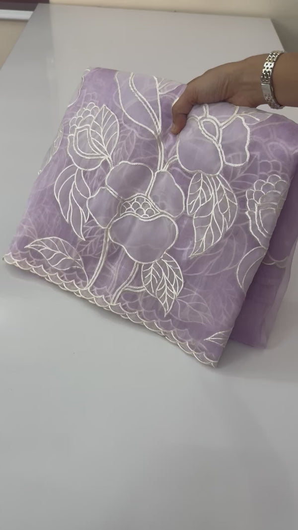 Tissue Organza Applique work saree MS15199- Lavender