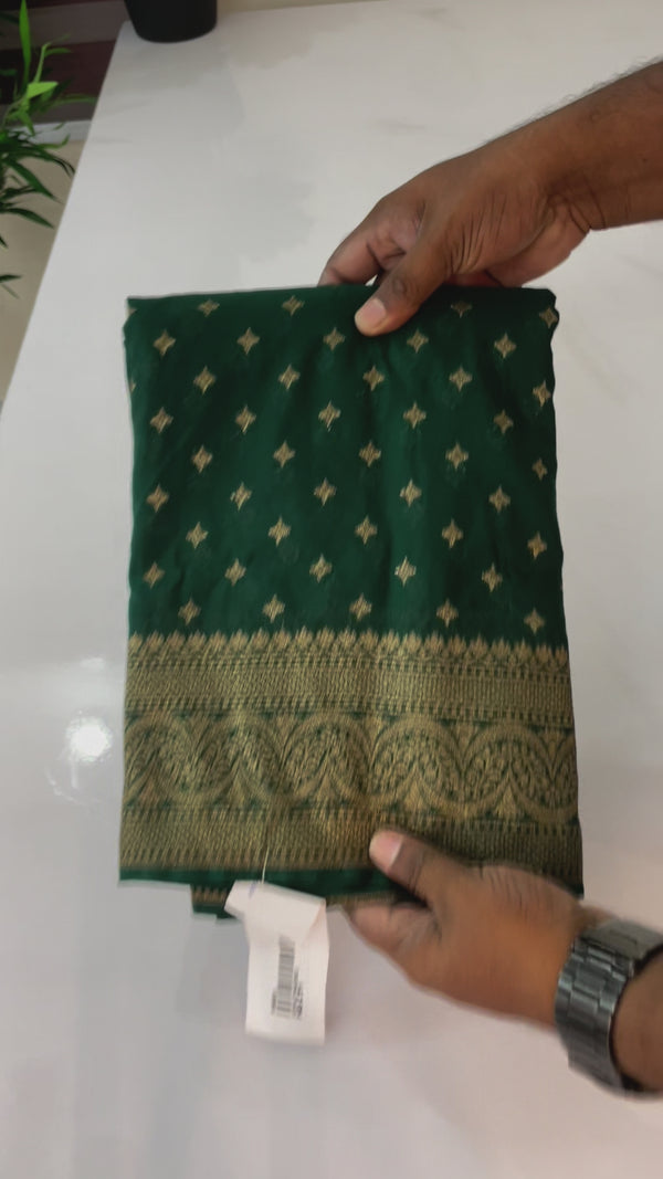 Semi Banarasi Georgette saree MBS2124 BottleGreen