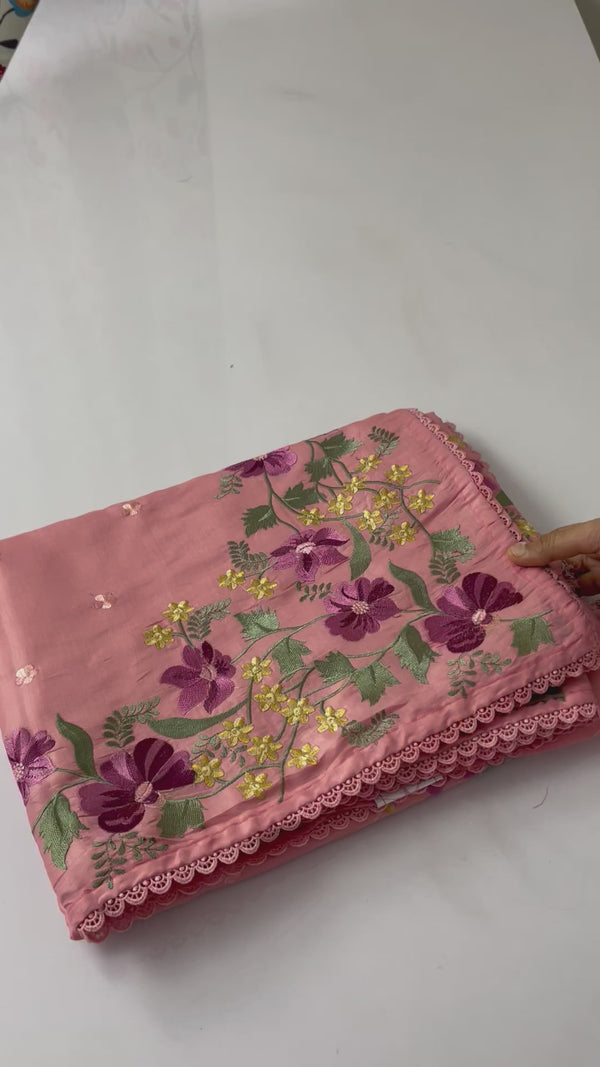 Kosa semi tussar silk saree with embroidery- SSPNRRR27 PeachPink