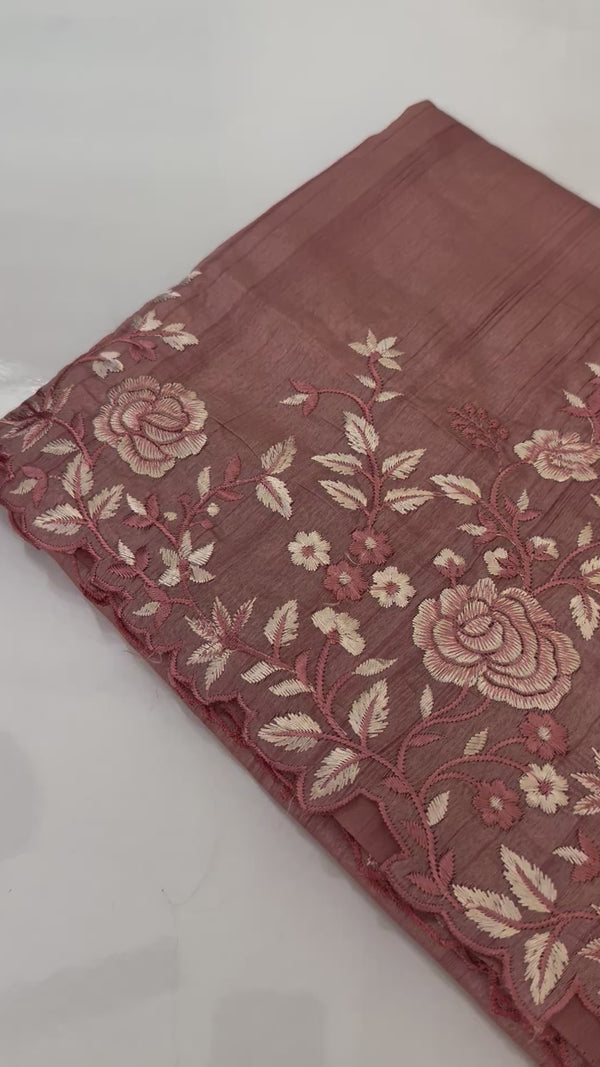 Embroidered Crepe semi tussar silk saree- MSS723 DuskyPeach