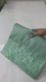 Tissue Organza cutwork sarees FBLK154 BlueGreen