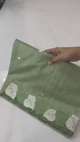 Embroidered Crepe blended tussar silk saree MS14473 DuskyGreen